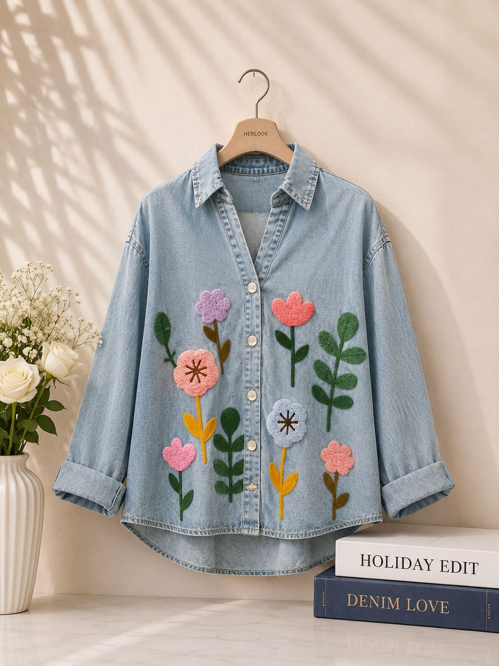 Floral Patch Denim Shirt