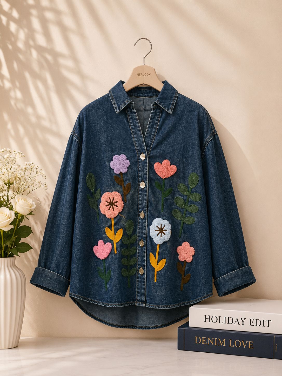Floral Patch Denim Shirt