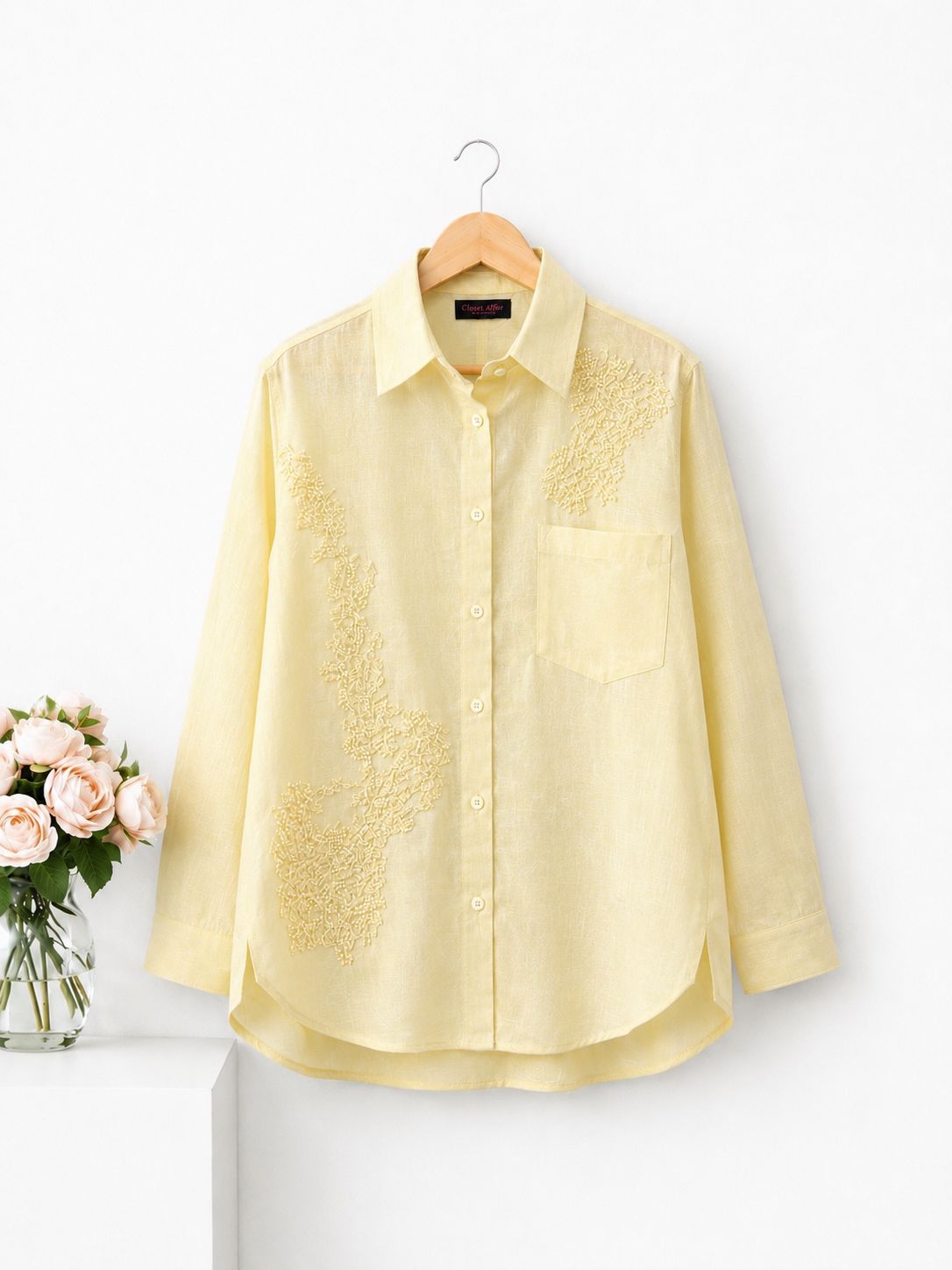 Embellished Linen Blend Poplin Shirt