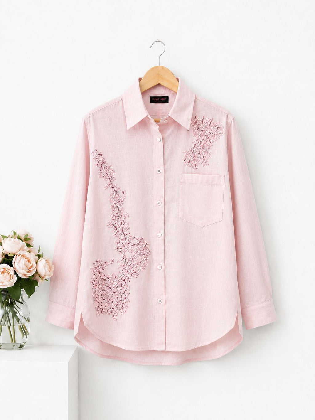Embellished Linen Blend Poplin Shirt