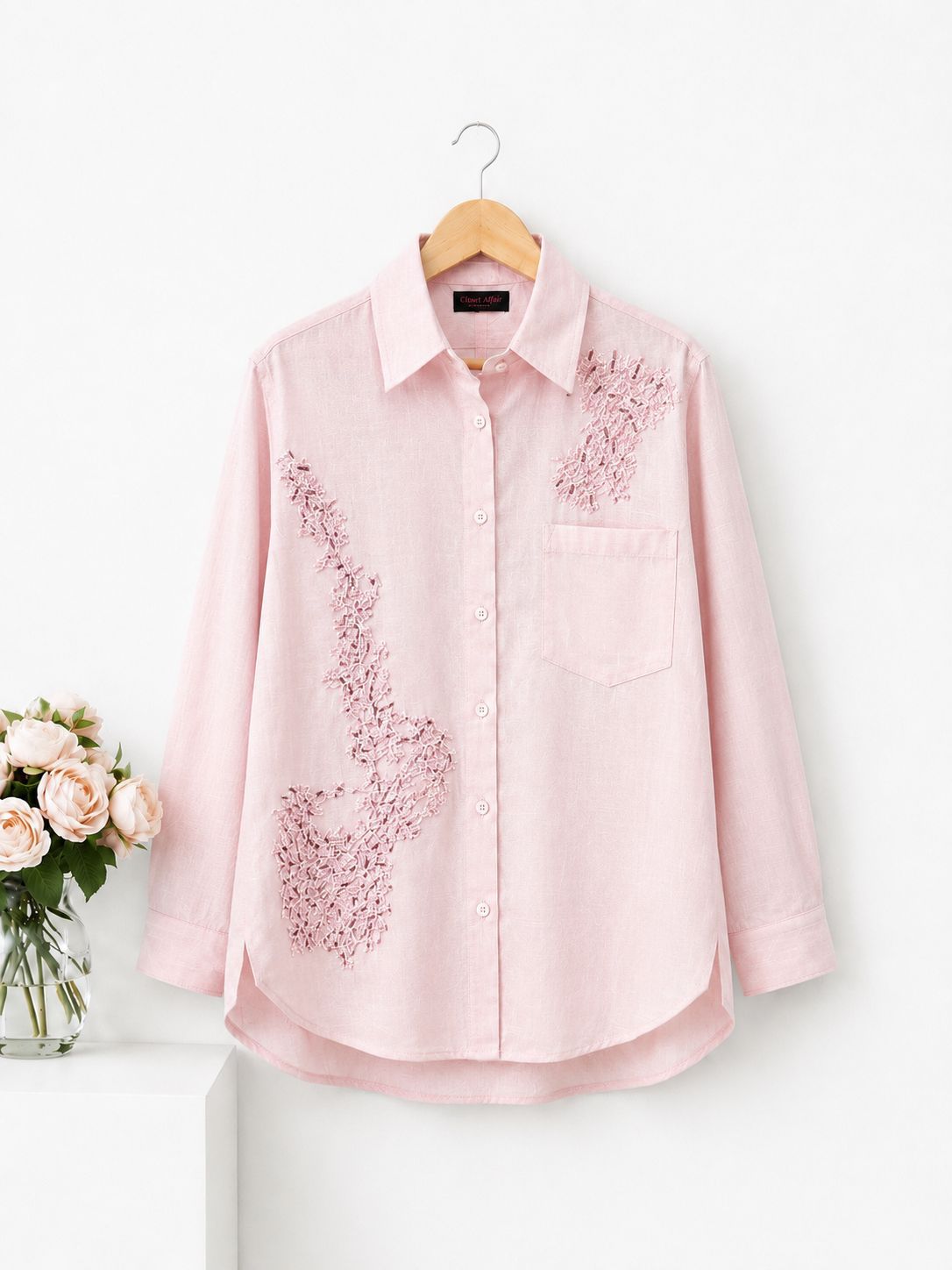 Embellished Linen Blend Poplin Shirt