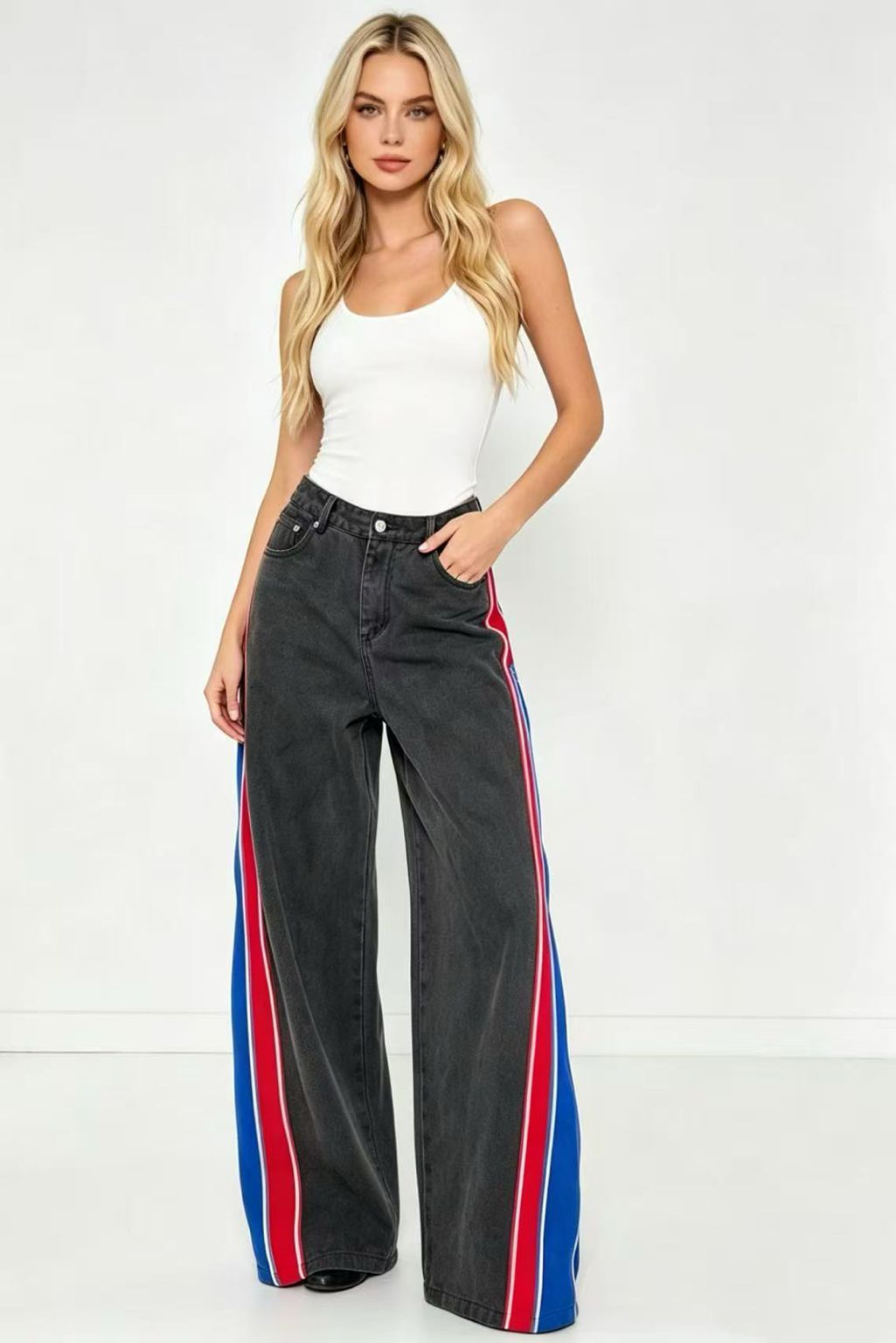 Colorblock Side Panel Jeans