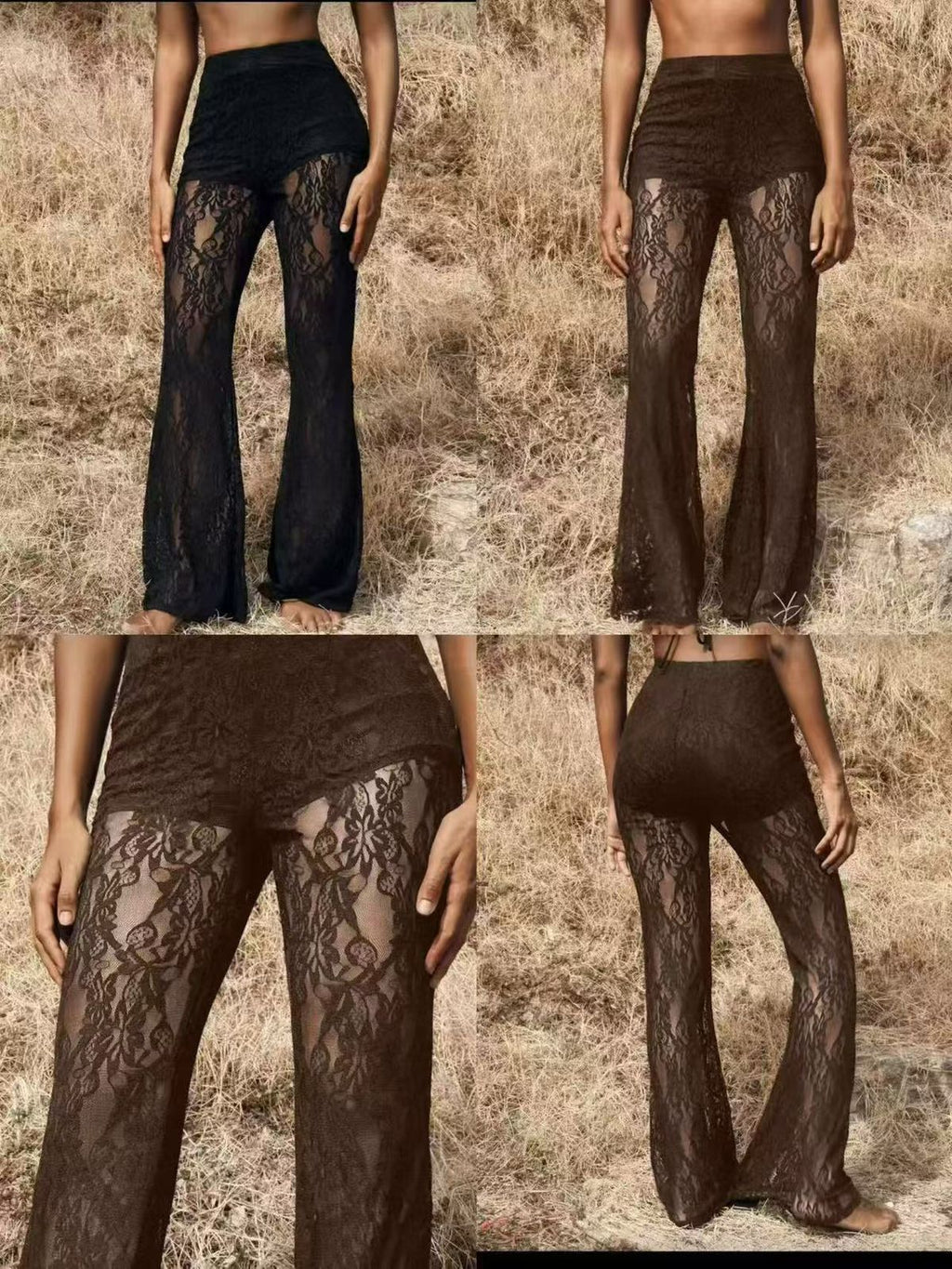 Sheer Lace Flare Pants