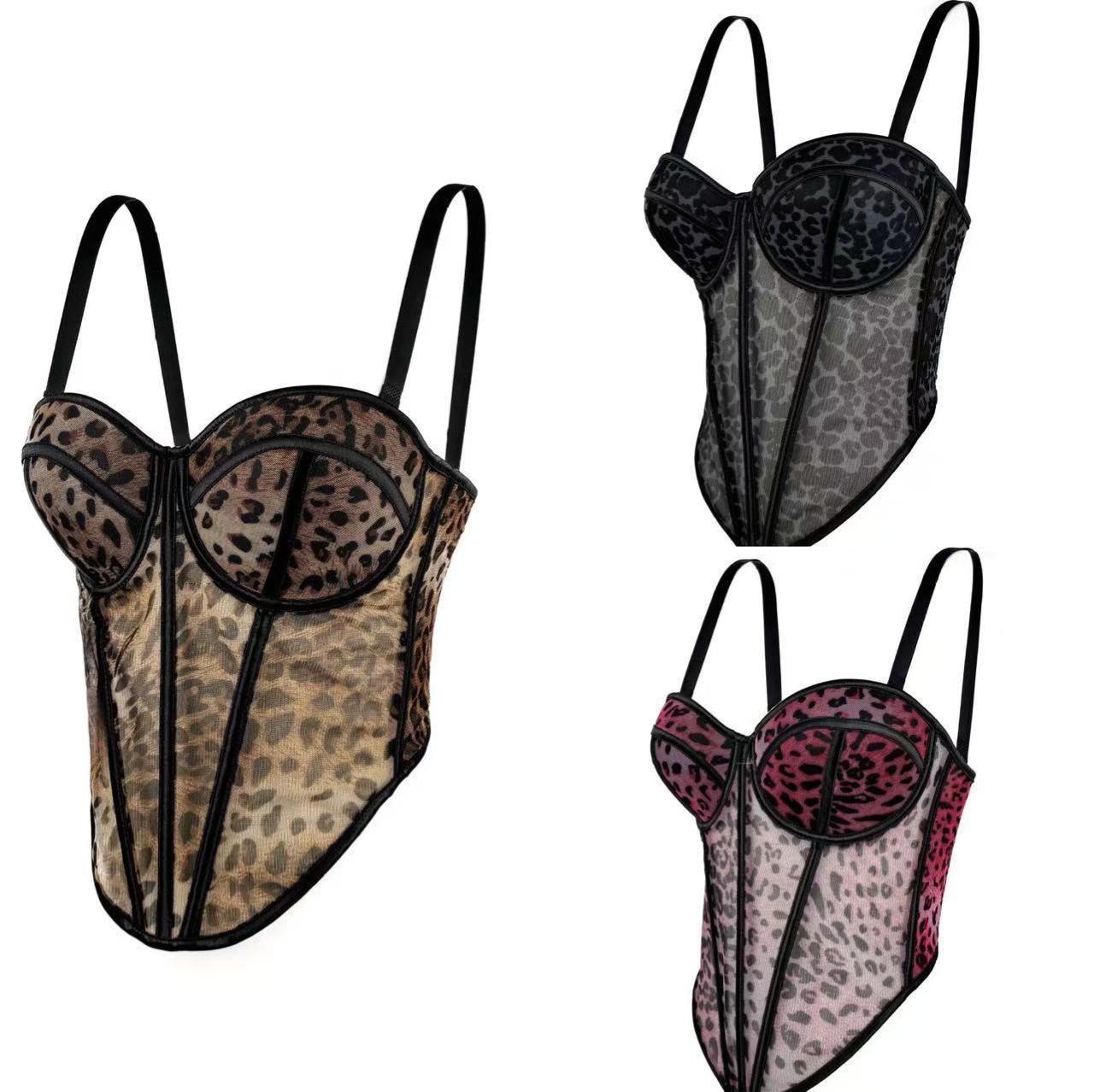 Leopard Mesh Corset Top
