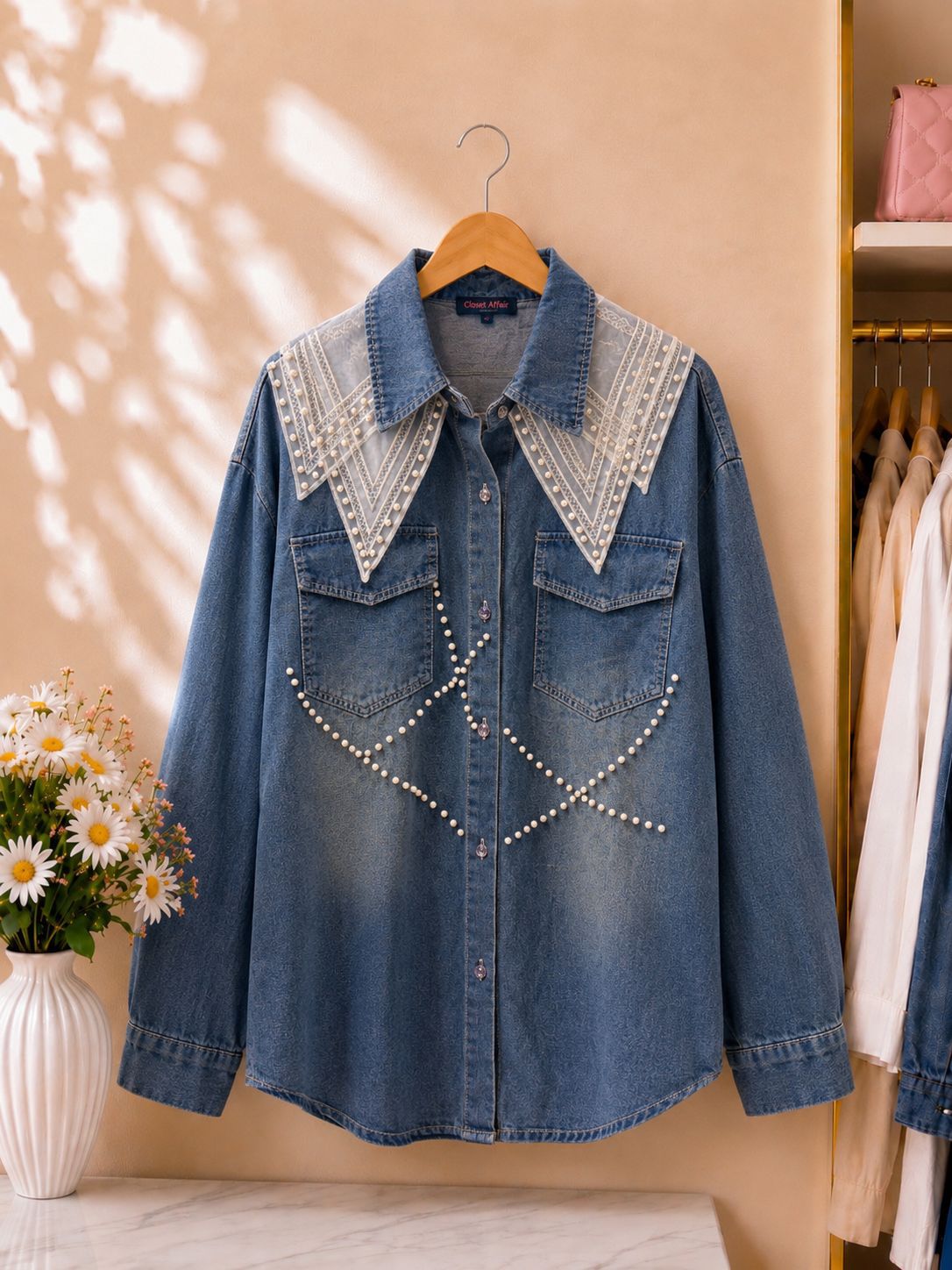 Lace Collar Denim Shirt