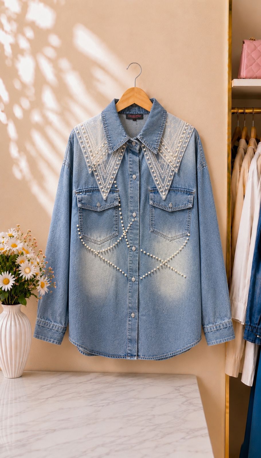 Lace Collar Denim Shirt
