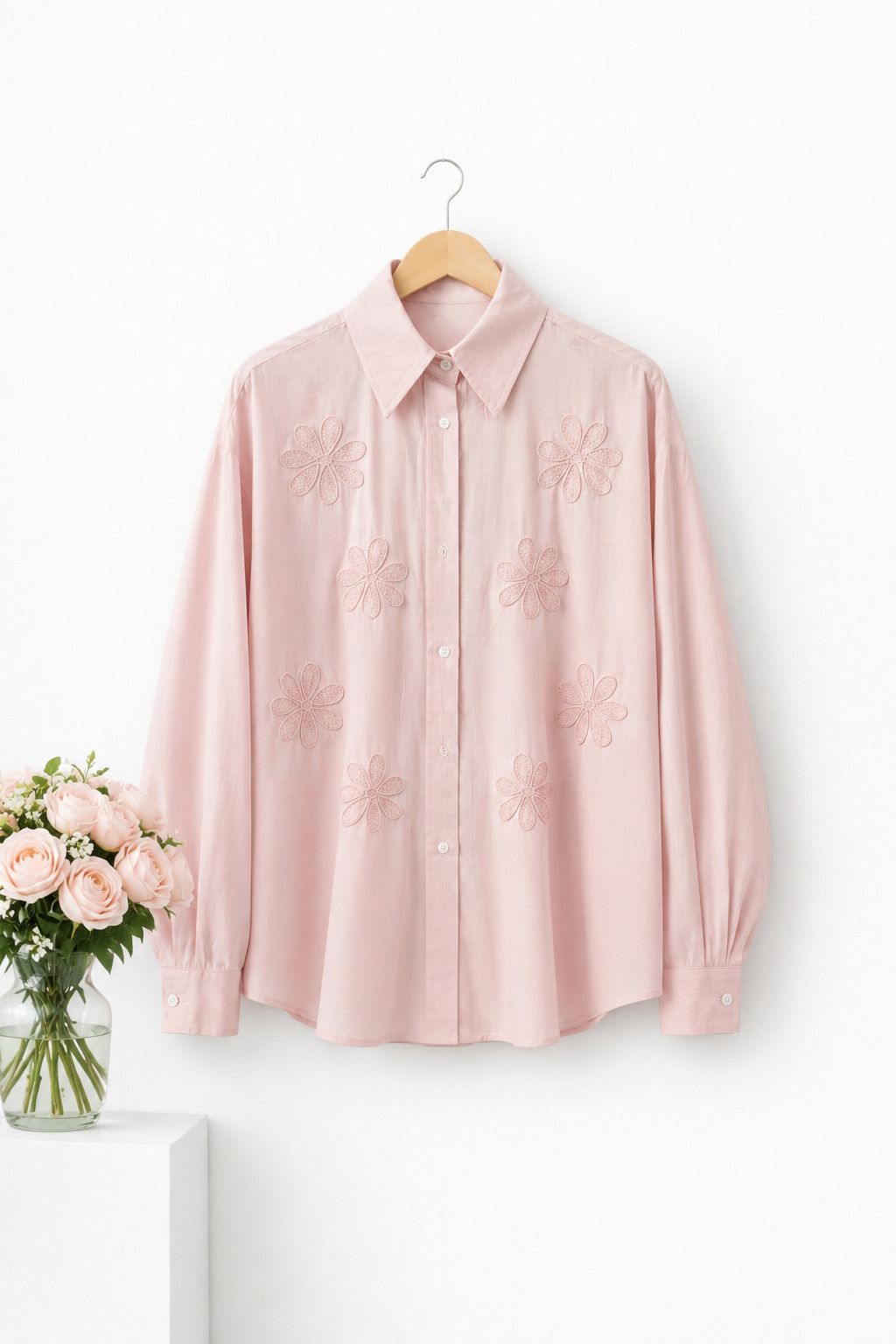 Linen Floral Embroidered Shirt
