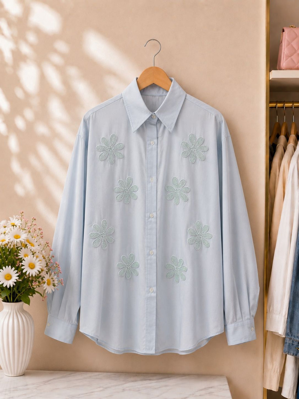 Linen Floral Embroidered Shirt