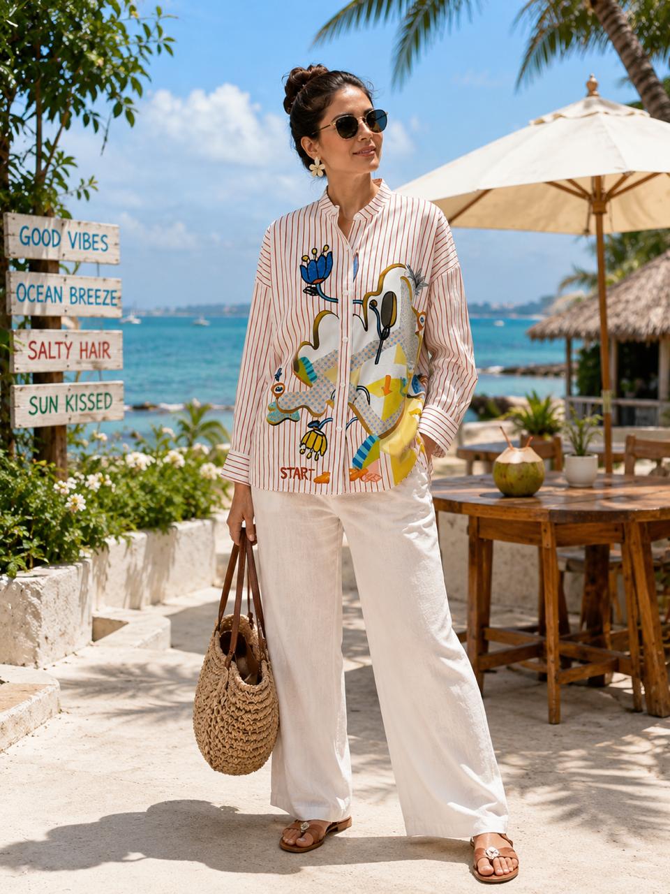 Abstract Print Stripe Shirt