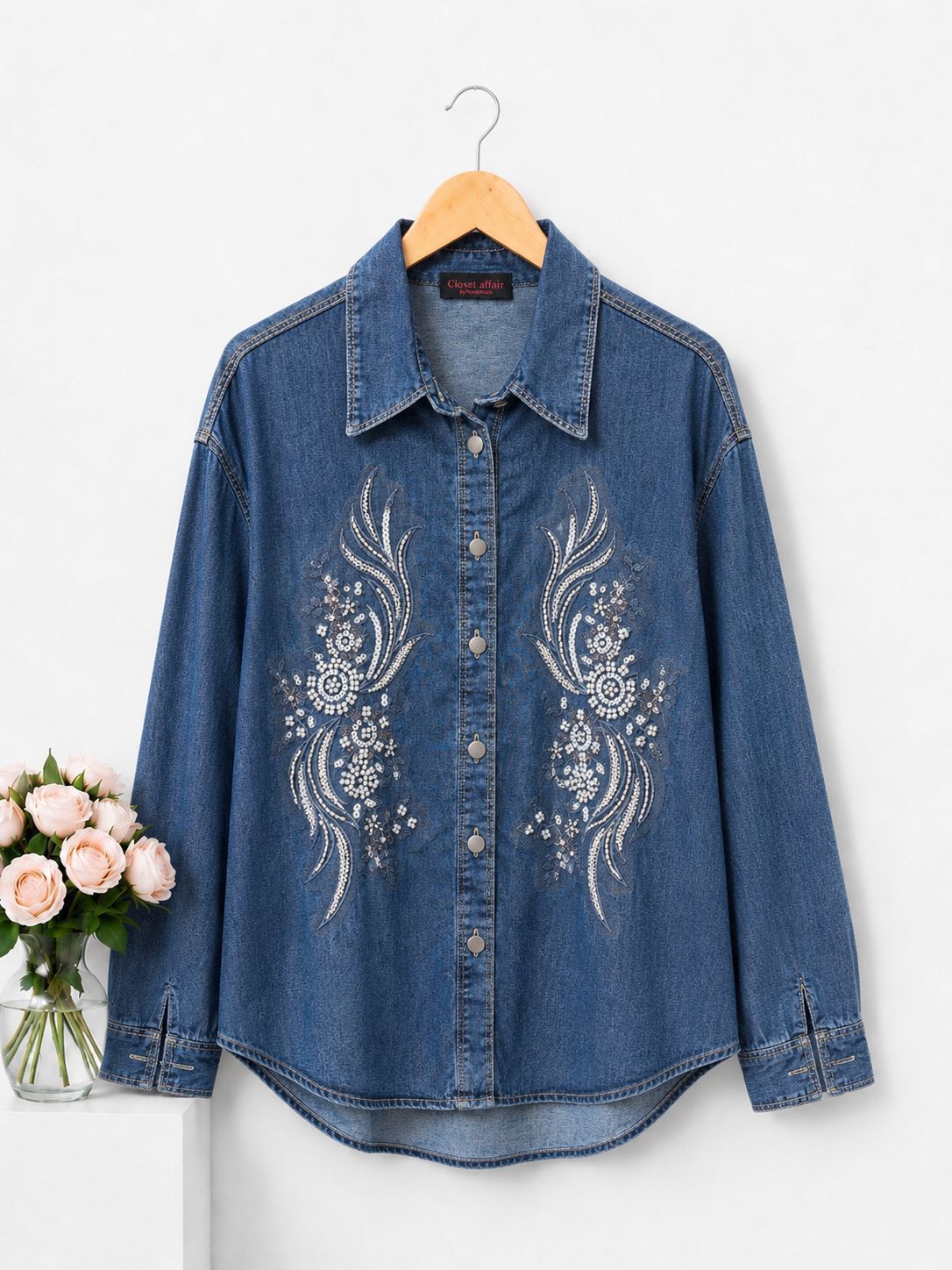 Embroidered Floral Denim Shirt
