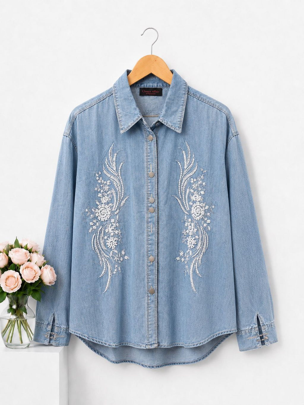 Embroidered Floral Denim Shirt