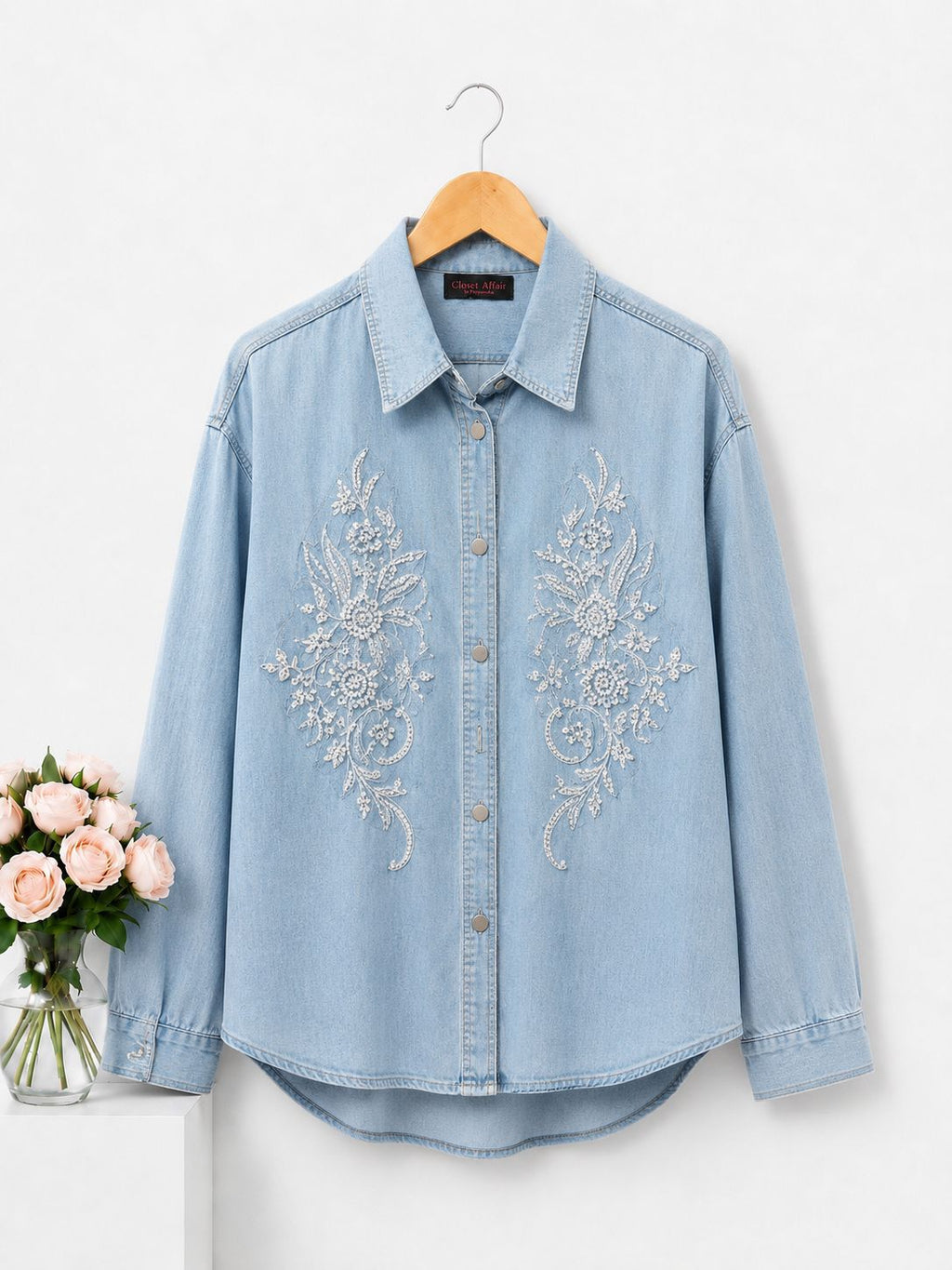 Botanical Embroidered Denim Shirt
