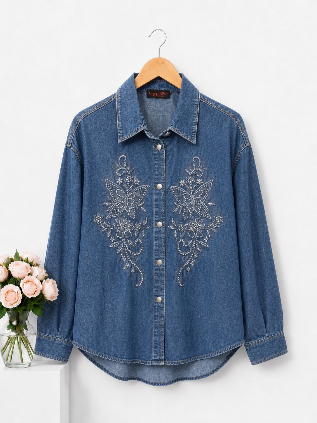 Botanical Embroidered Denim Shirt