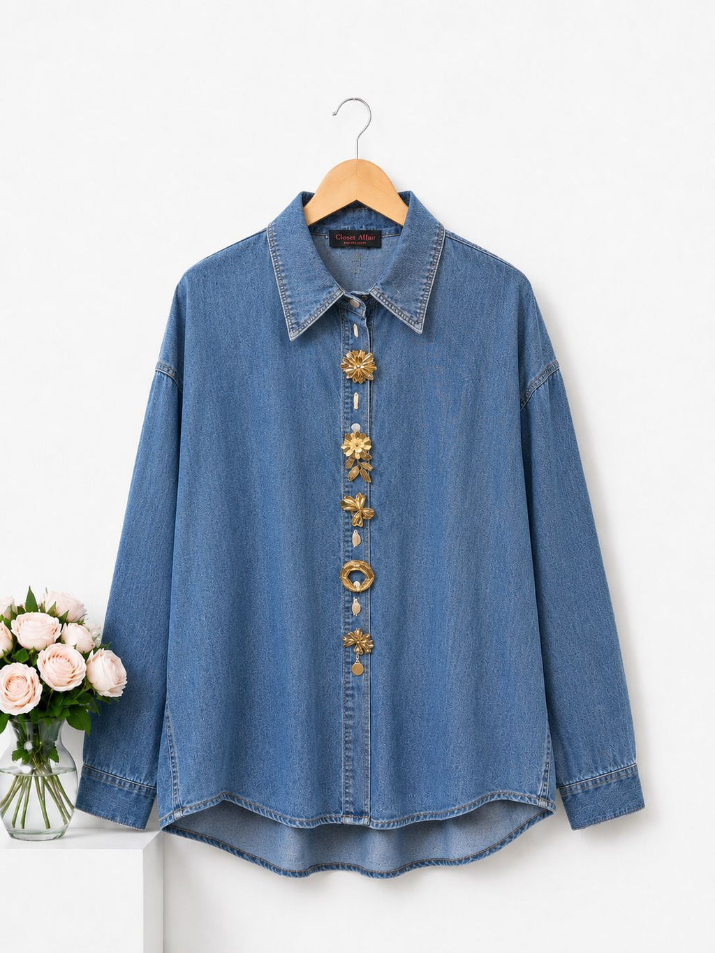 Ornate Button Denim Shirt