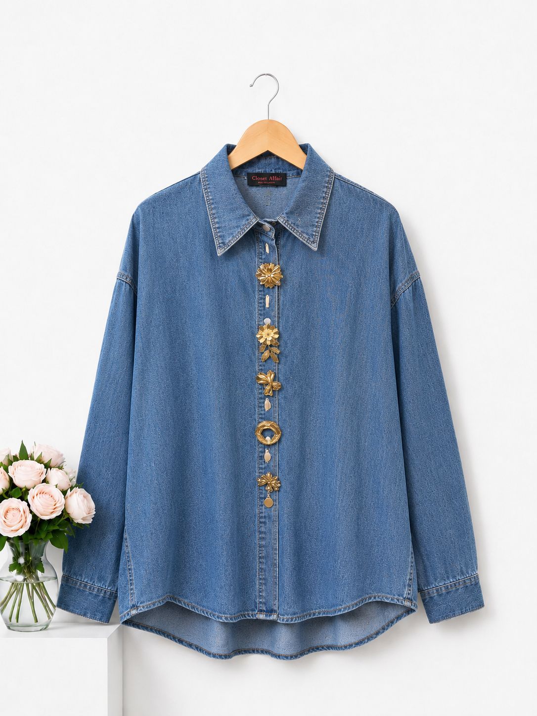 Ornate Button Denim Shirt