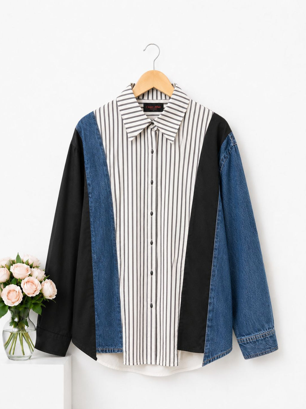 Mixed Panel Contrast Poplin Shirt