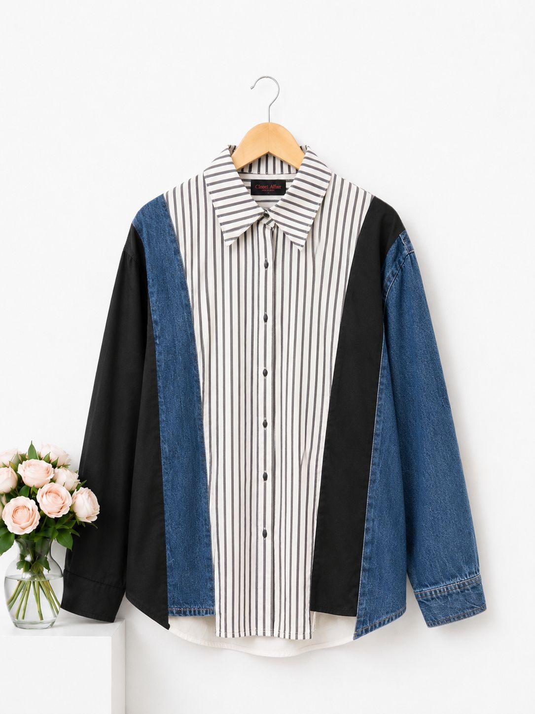 Mixed Panel Contrast Poplin Shirt