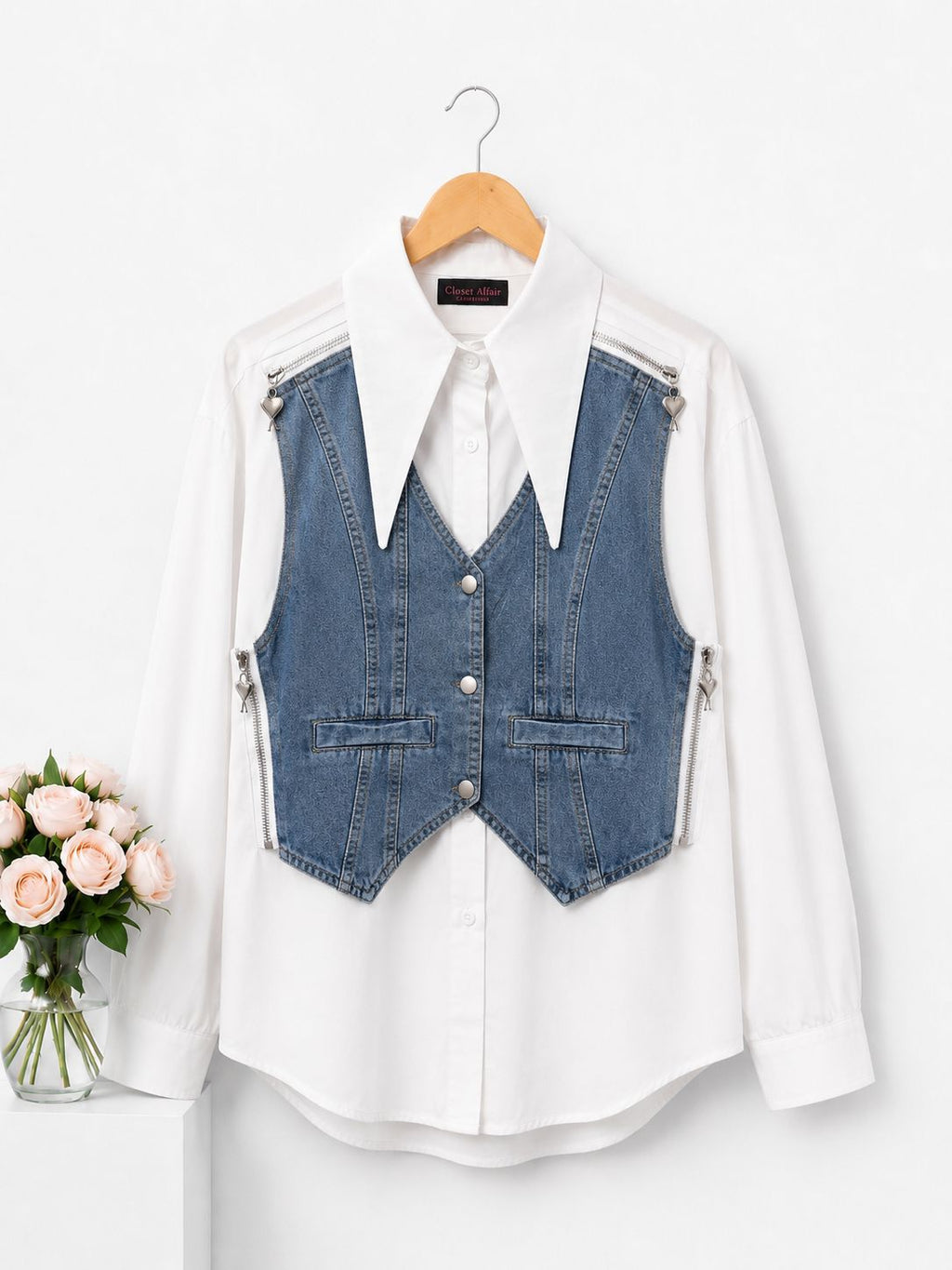 Layered Denim Vest Shirt