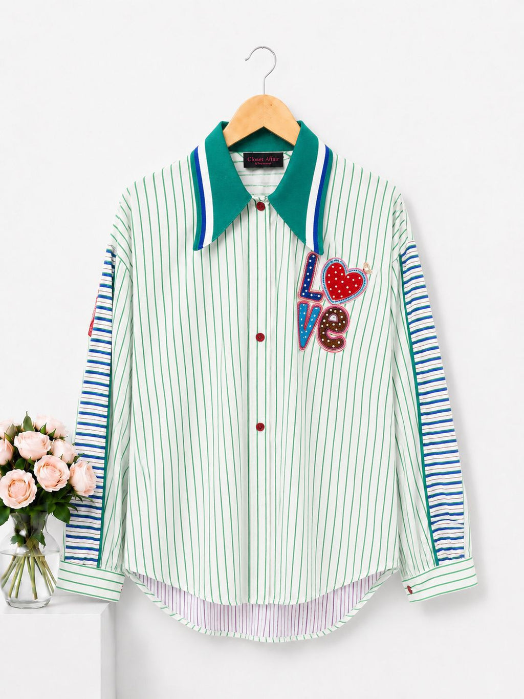 Love Patch Striped Statement Shirt