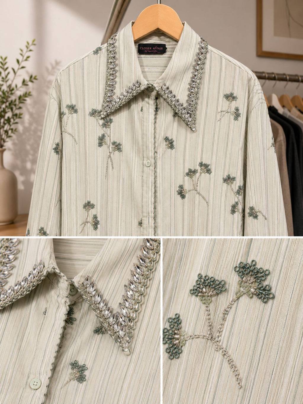 Embroidered Stripe Collar Shirt
