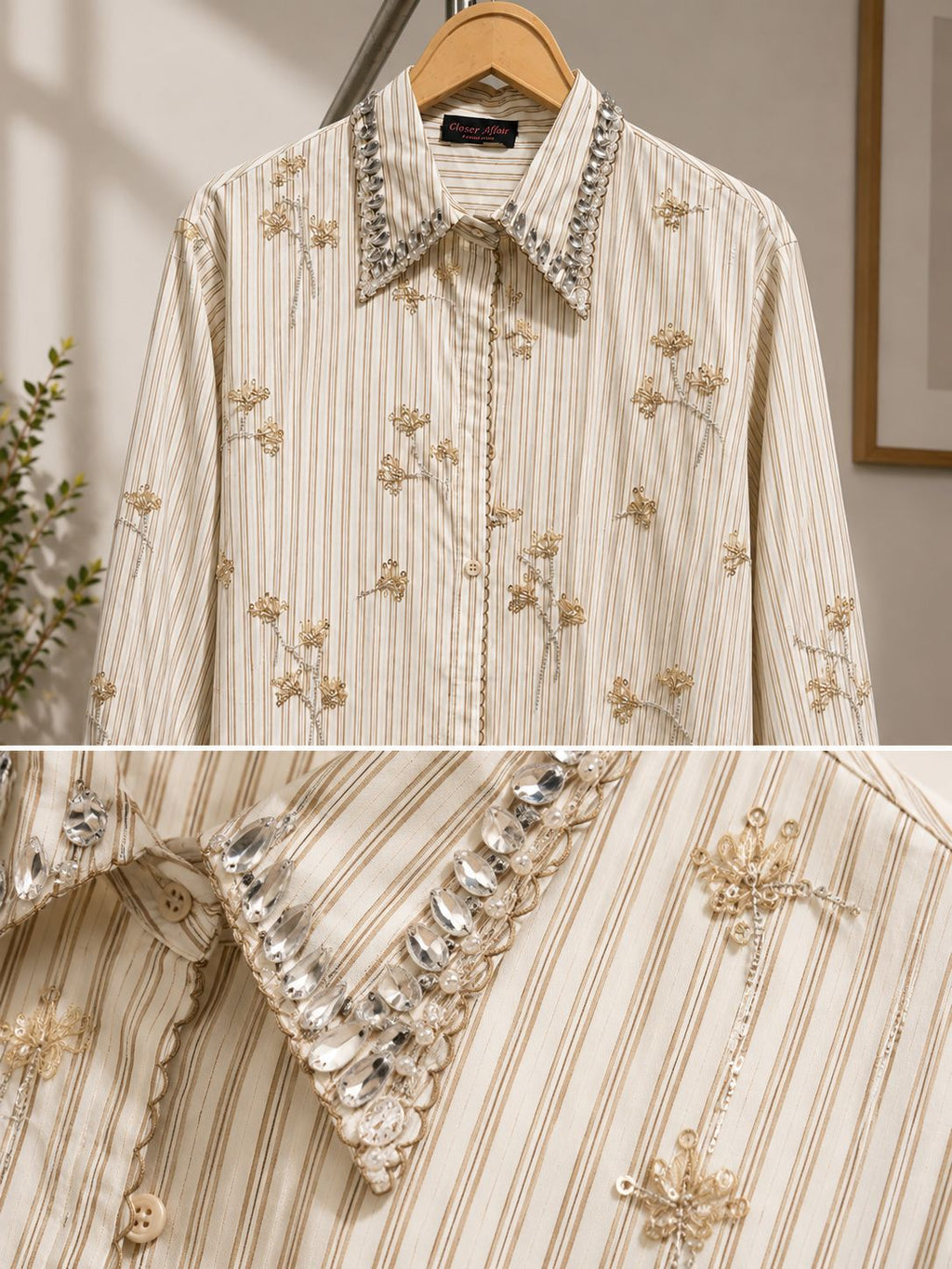 Embroidered Stripe Collar Shirt