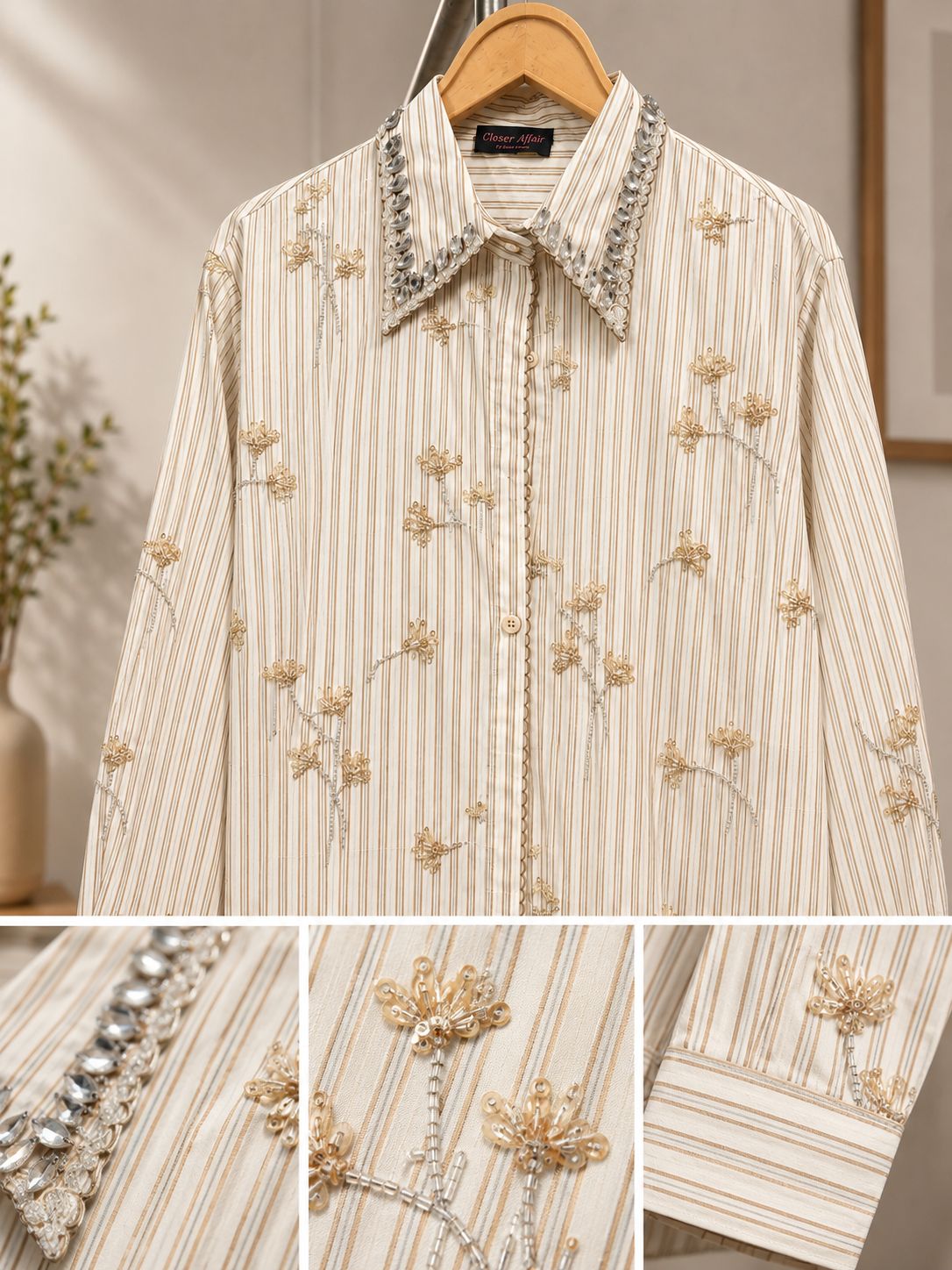 Embroidered Stripe Collar Shirt