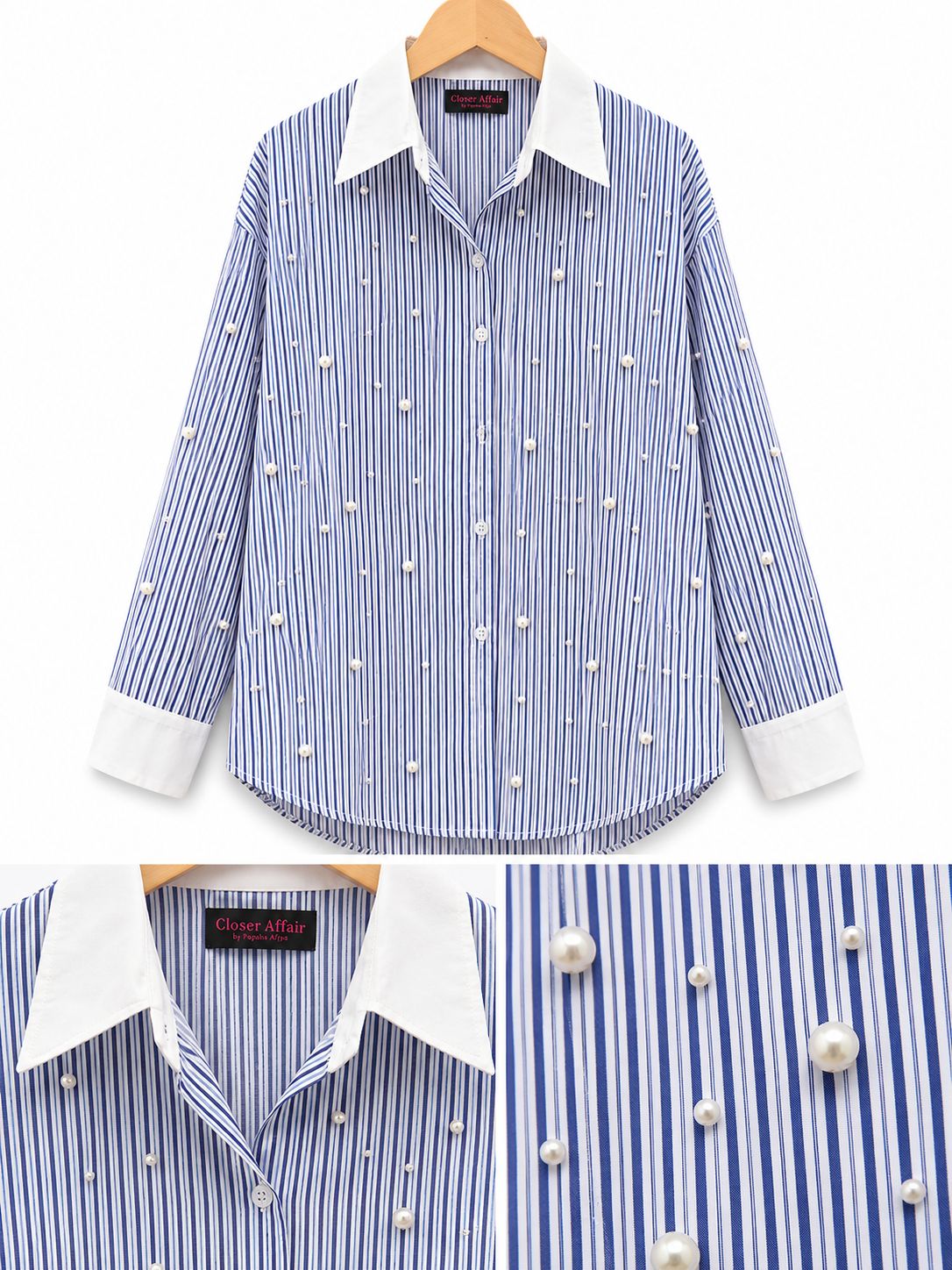 Pearl Detail Striped Shirt