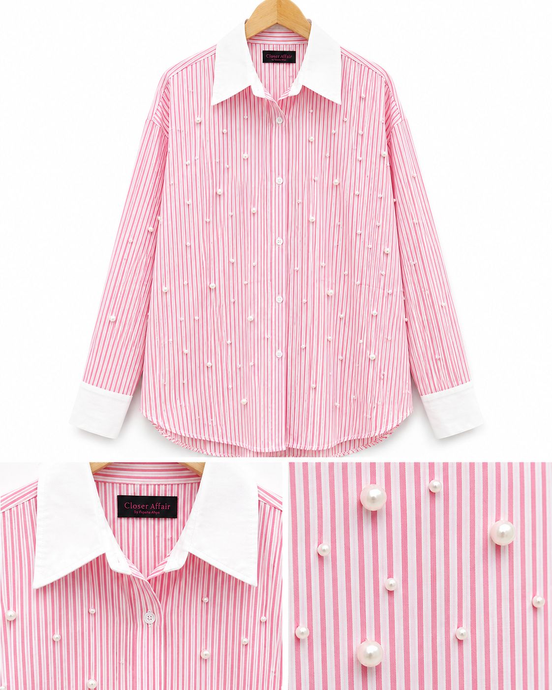 Pearl Detail Striped Shirt