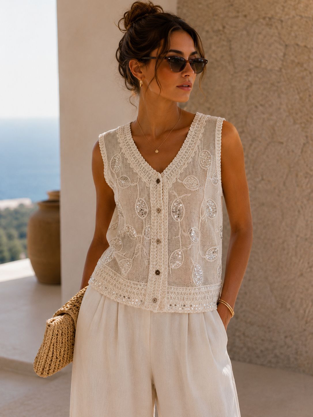 Handcrafted Crocia Embellished Vest