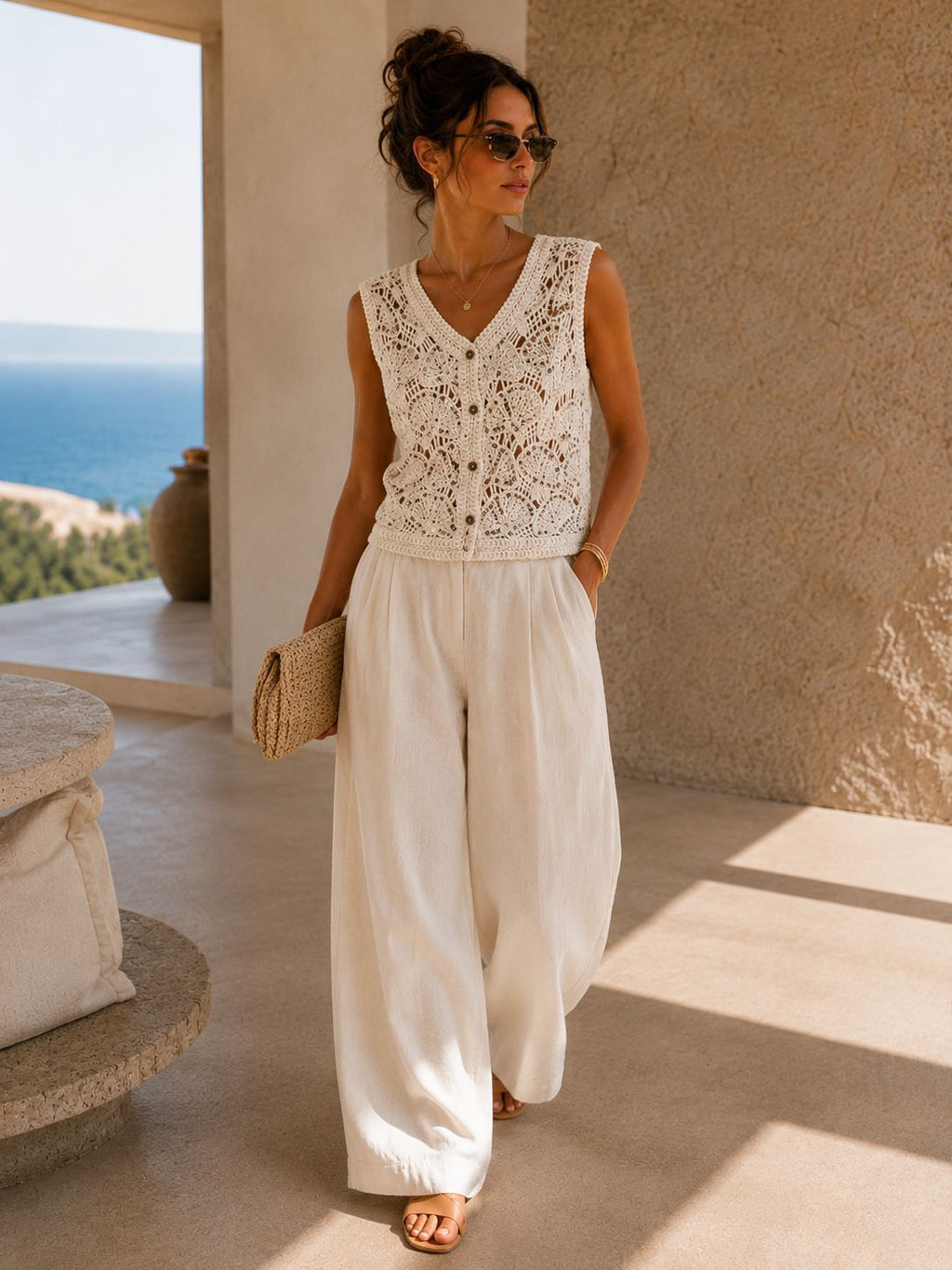 Resort Style Crocia Handwork Vest