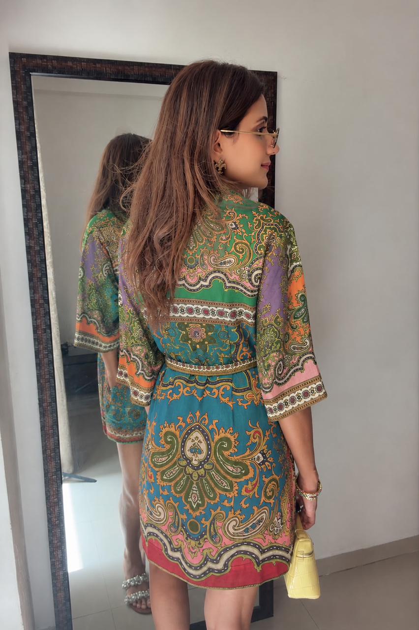 Vintage Mosaic Paisley Shirt Dress