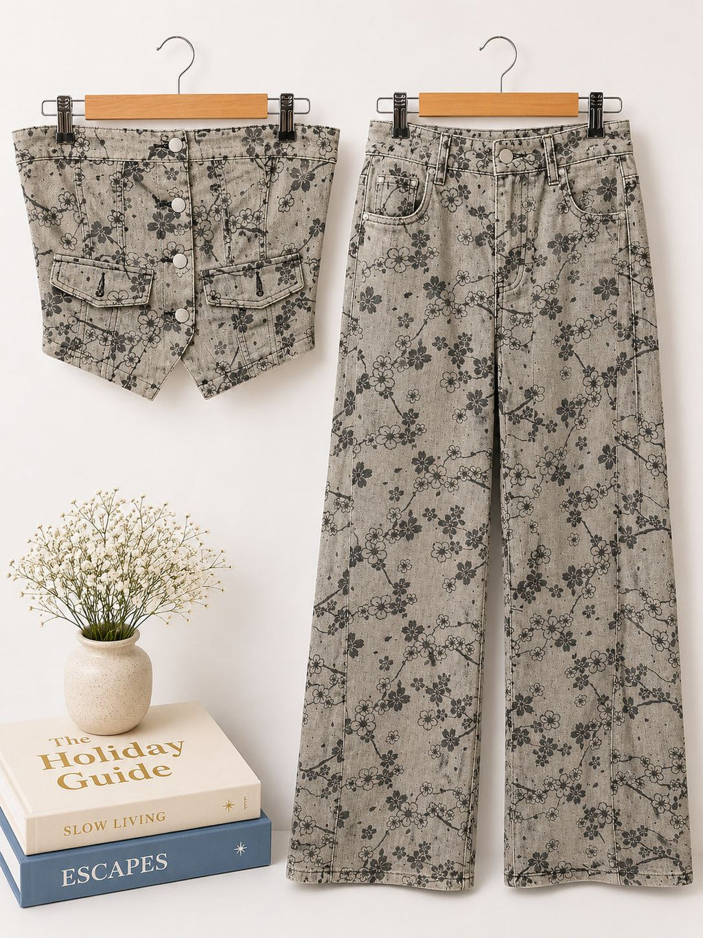 Flora Wash Denim Duo Set