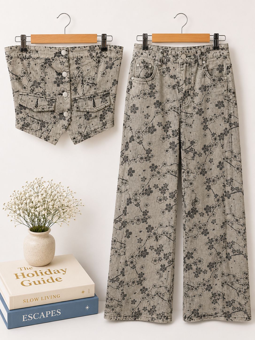 Flora Wash Denim Duo Set