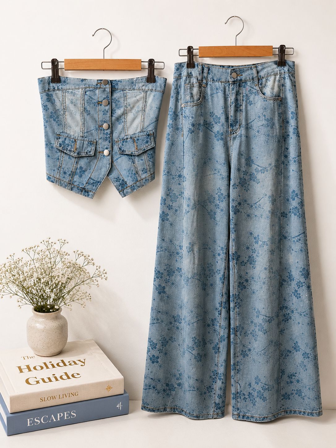 Flora Wash Denim Duo Set