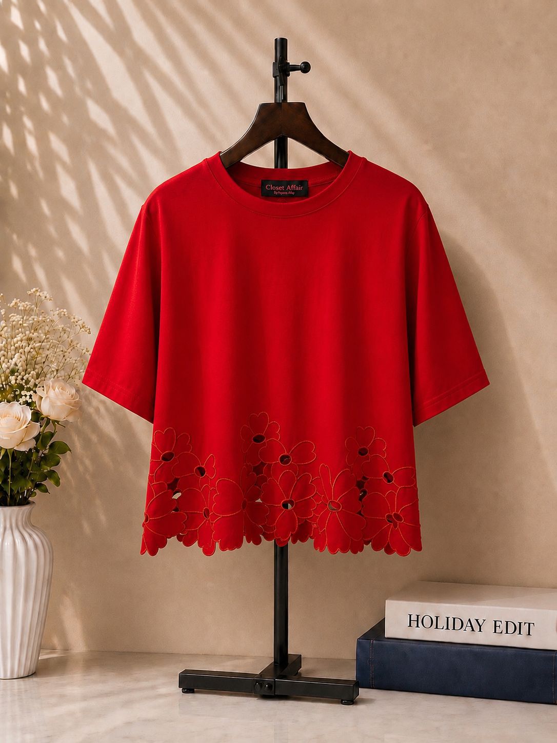 Floral Cutwork Hem Top