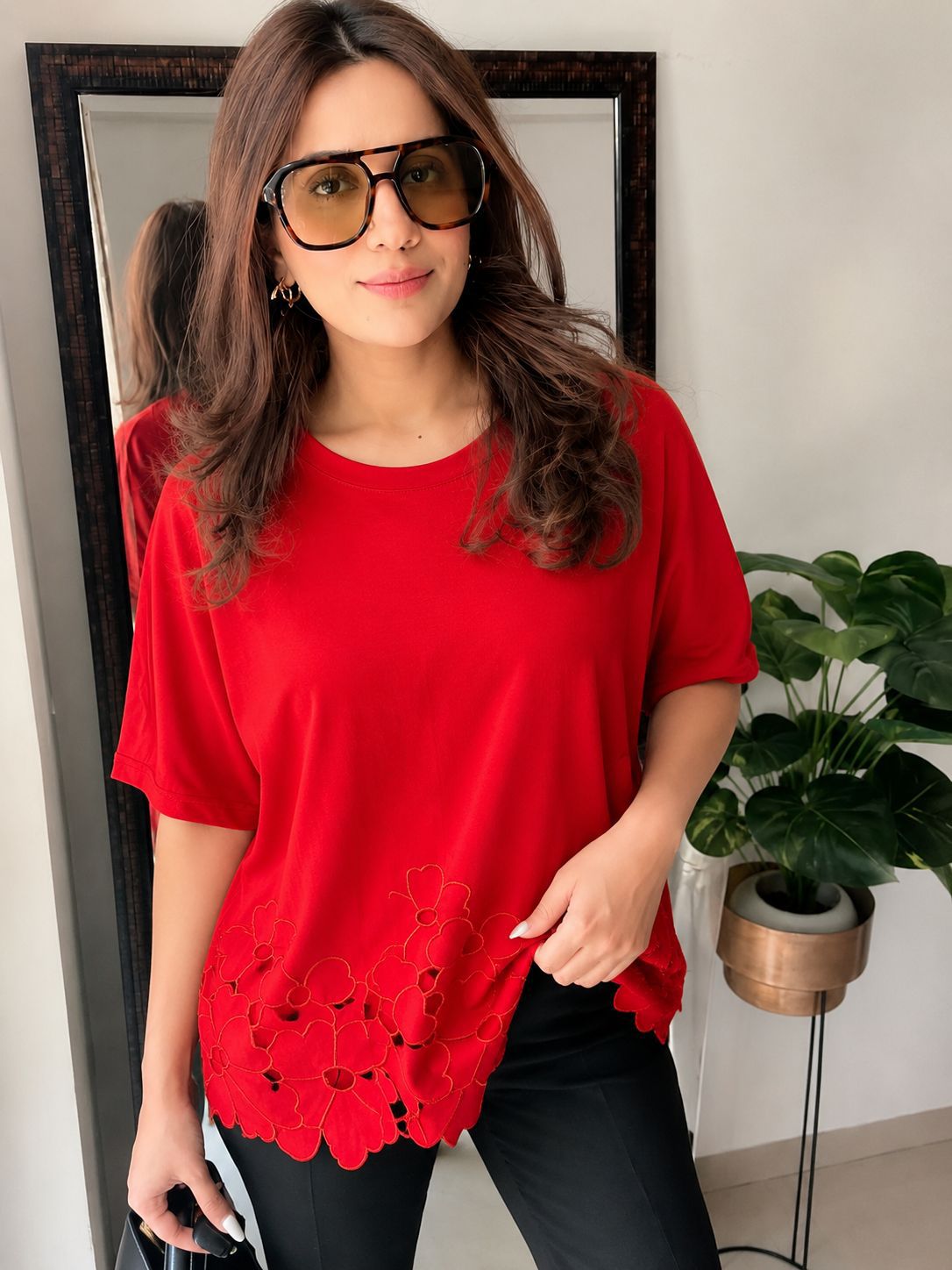 Floral Cutwork Hem Top