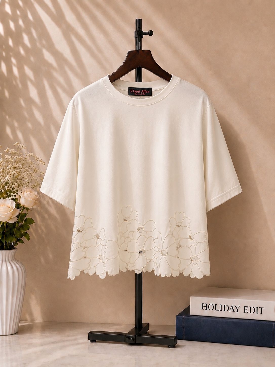 Floral Cutwork Hem Top