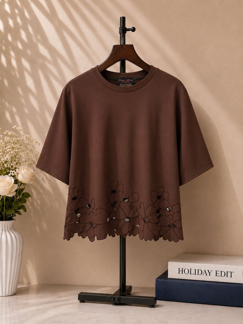Floral Cutwork Hem Top