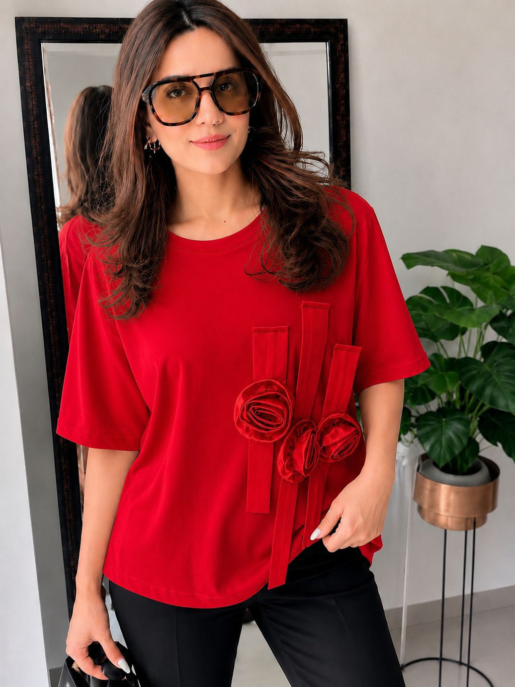Rose Cutwork Hem Top