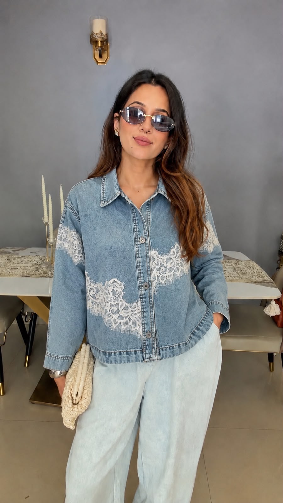 Lace Detail Denim Jacket