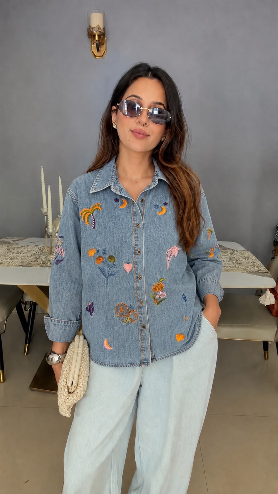 Starlit Embroidered Denim Shirt