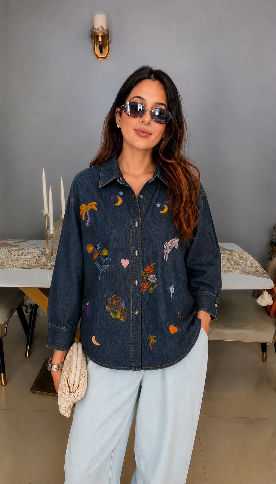 Starlit Embroidered Denim Shirt