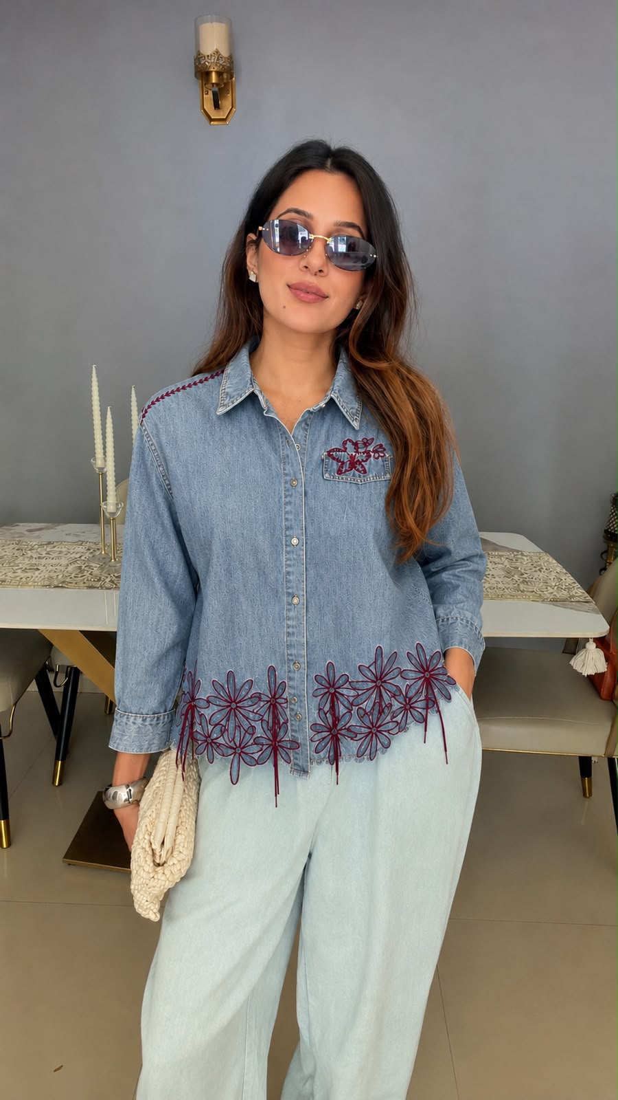 Flora Embroidered Denim Shirt