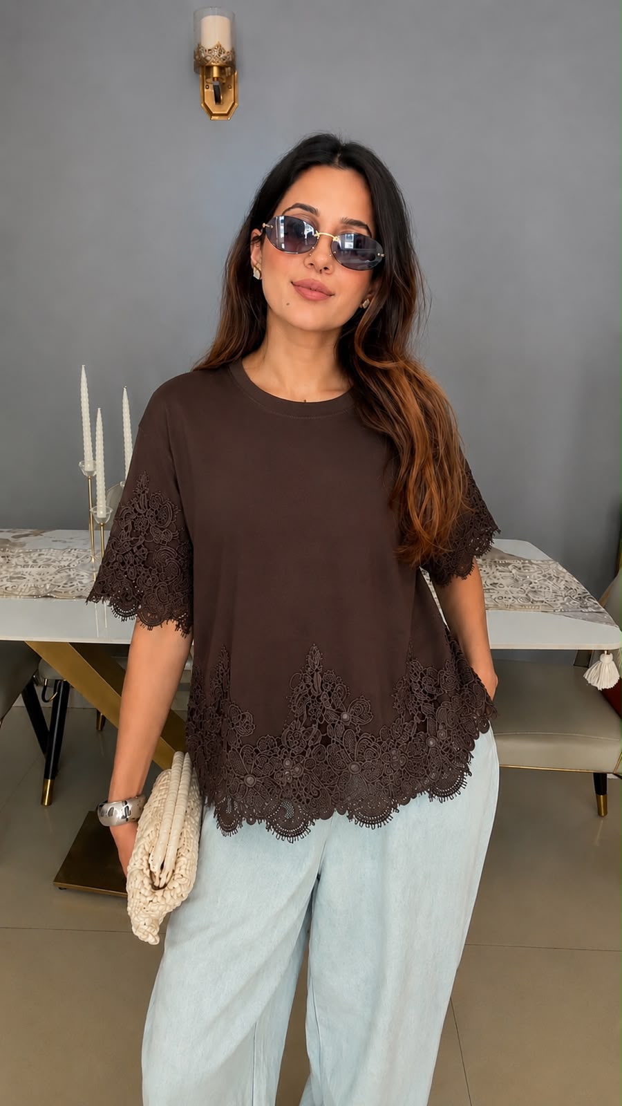 Lace Trim Relaxed Top