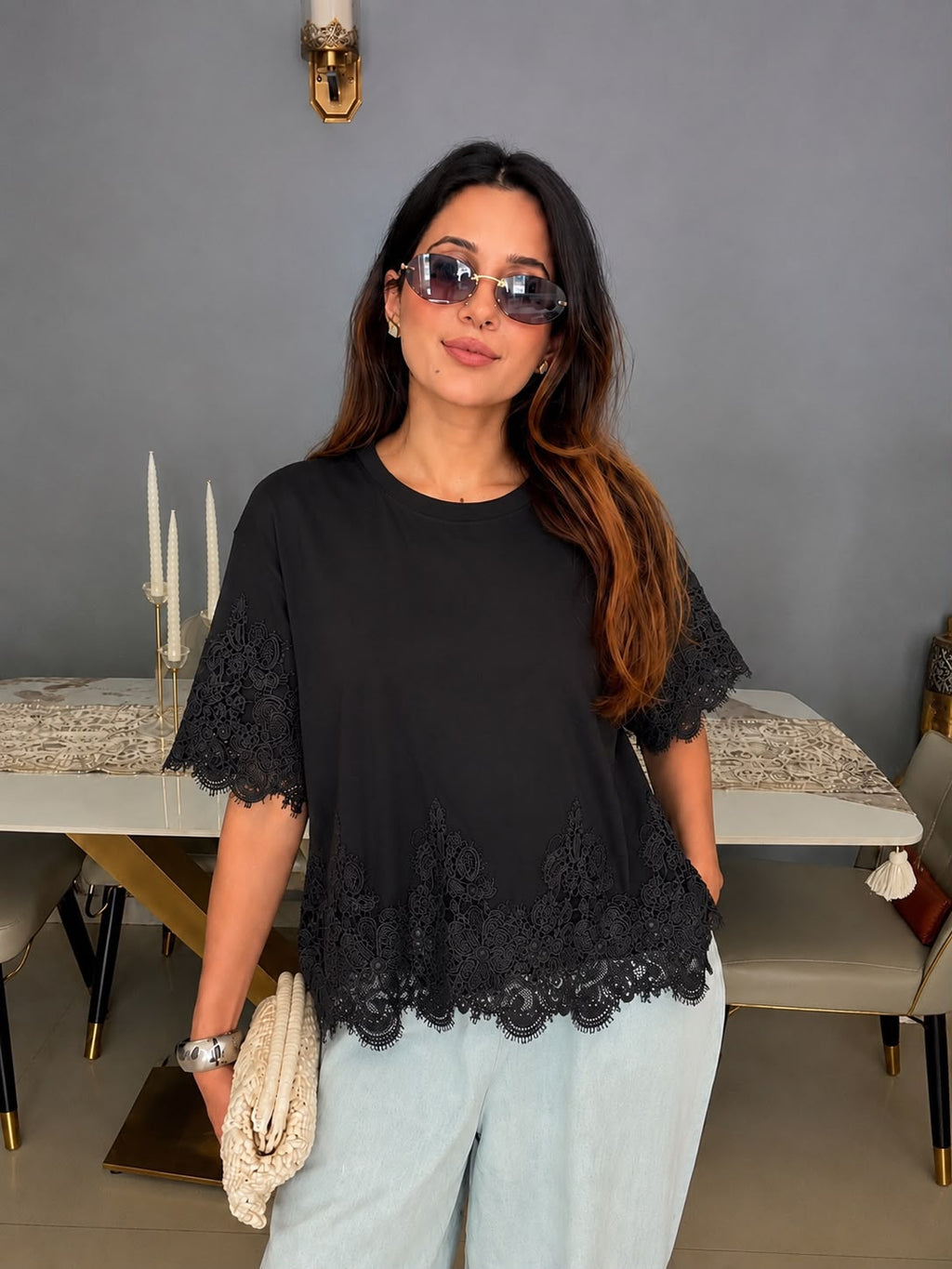 Lace Trim Relaxed Top