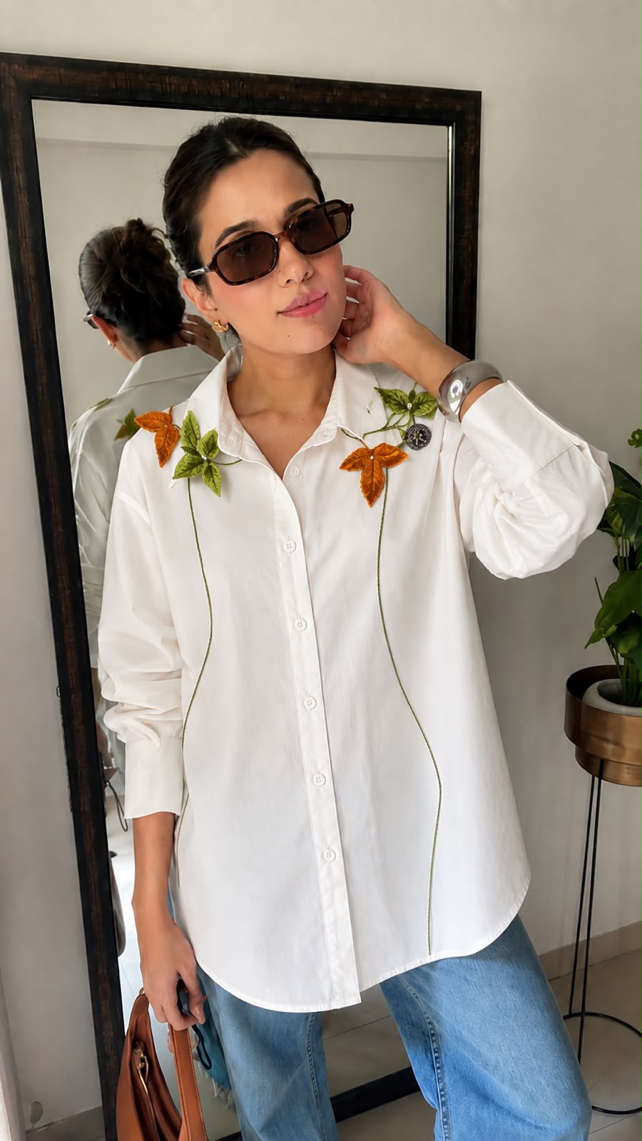 Botanical Appliqué Oversized Cotton Shirt