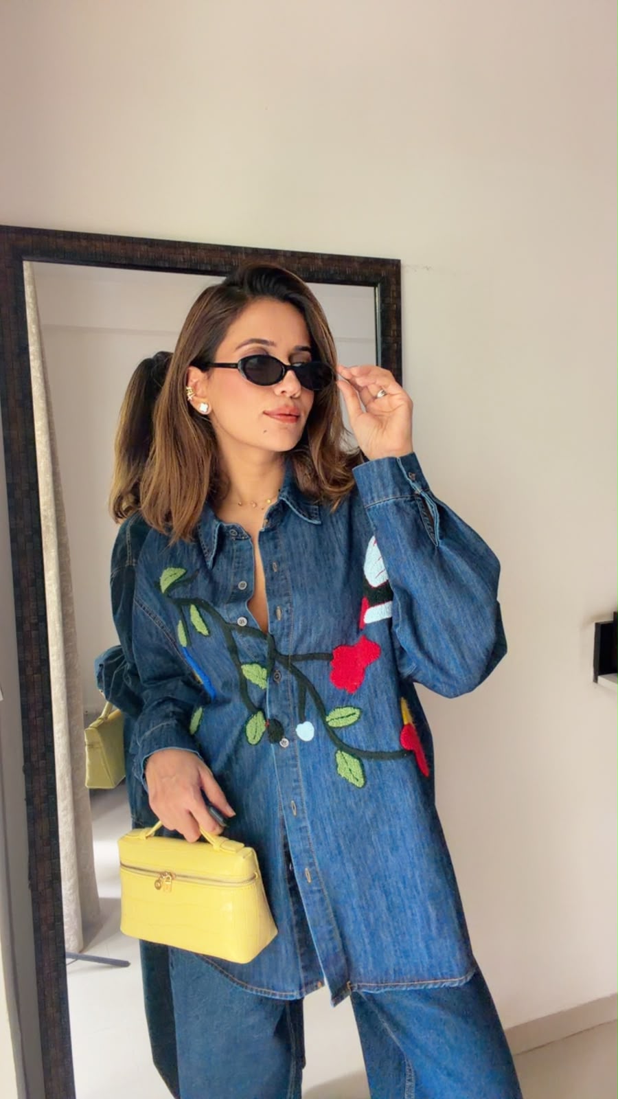 Botanical Embroidered Denim Shirt