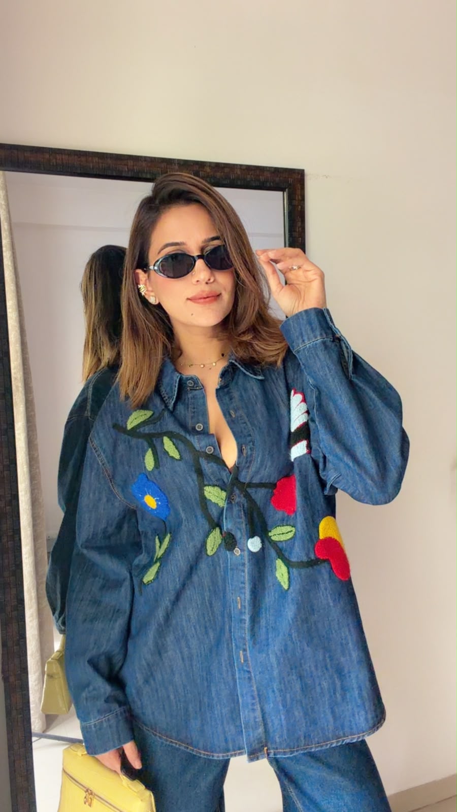 Botanical Embroidered Denim Shirt