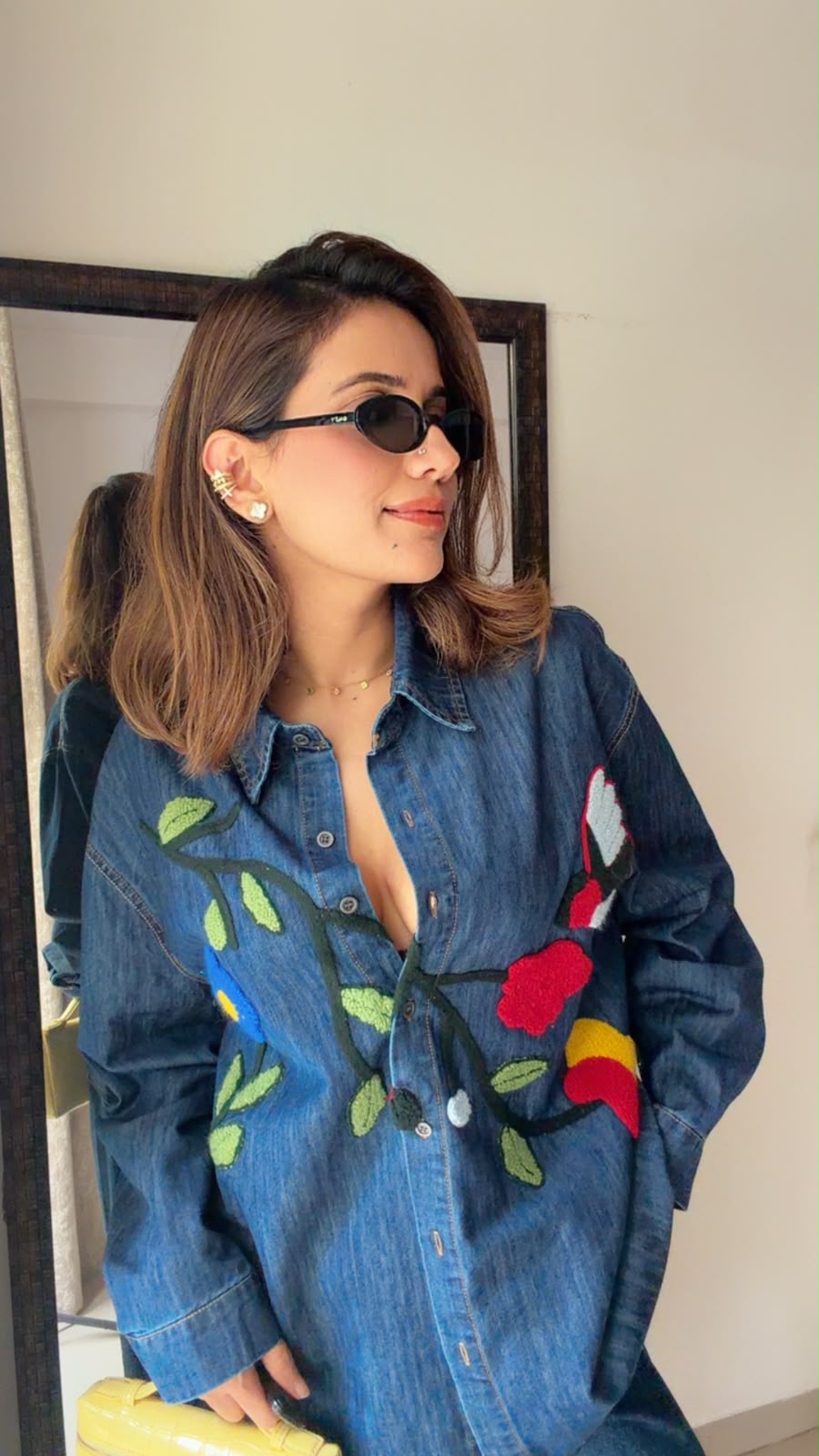 Botanical Embroidered Denim Shirt