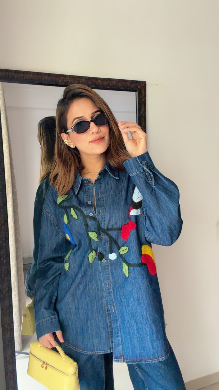 Botanical Embroidered Denim Shirt